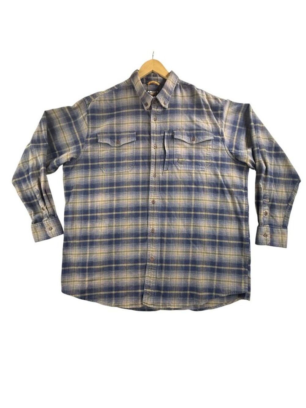 Ariat Shirt Mens 2XL Blue Plaid Flannel Button Up Long Sleeve Rebar Workwear